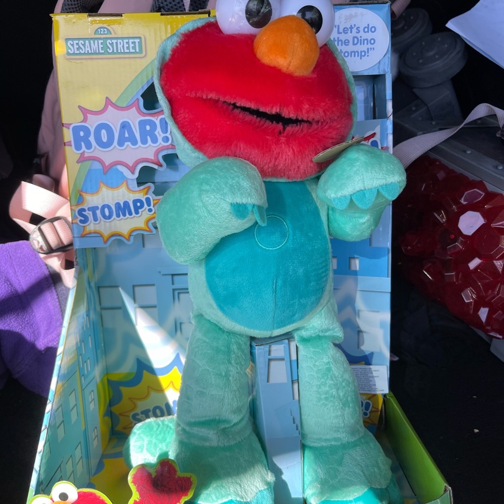 Sesame Street Elmo Dino Plush - Red, Orange, Teal, Light Green
